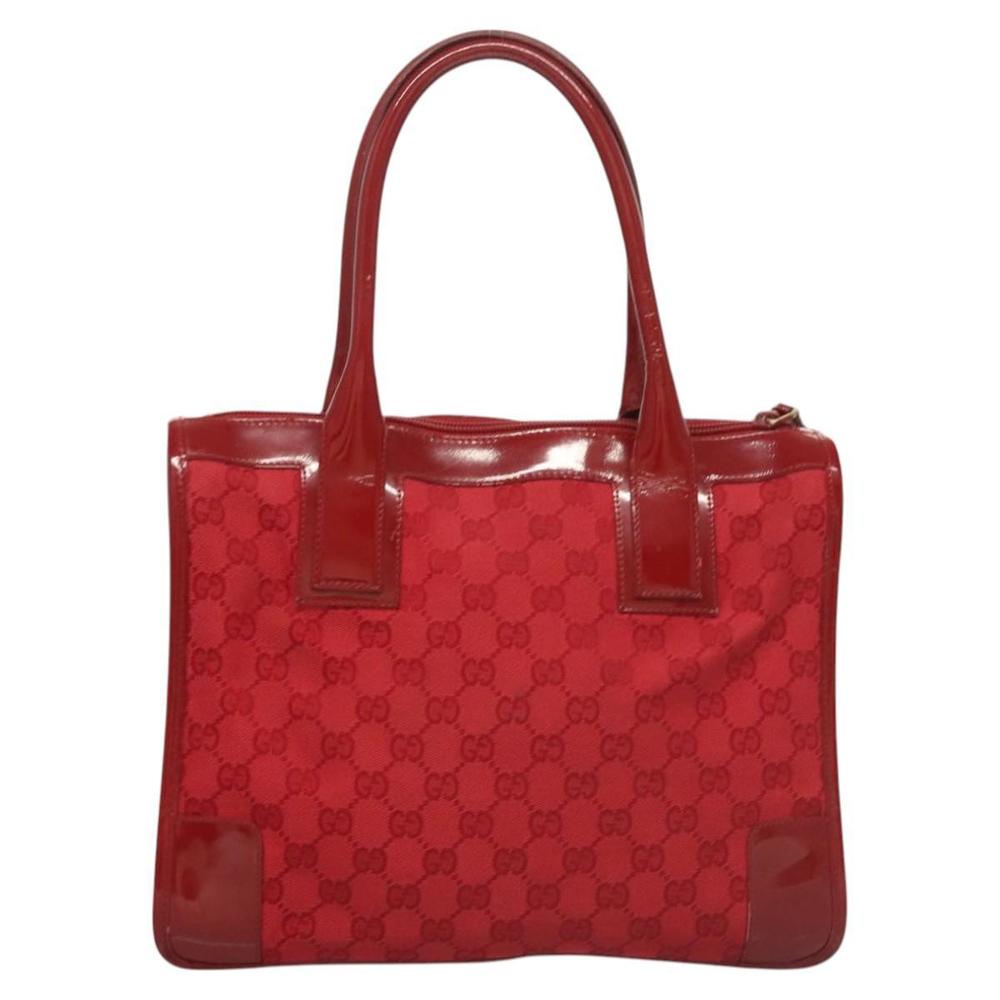 GUCCI GG Canvas Tote Bag Red Gold 000 0855 Auth 123893 - Picture 2 of 16